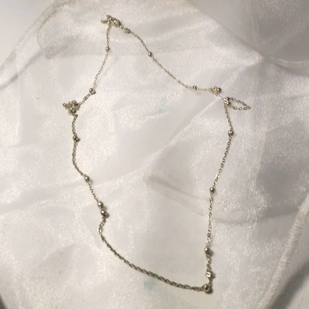 Dainty Beaded Silver Link Chain Station Necklace